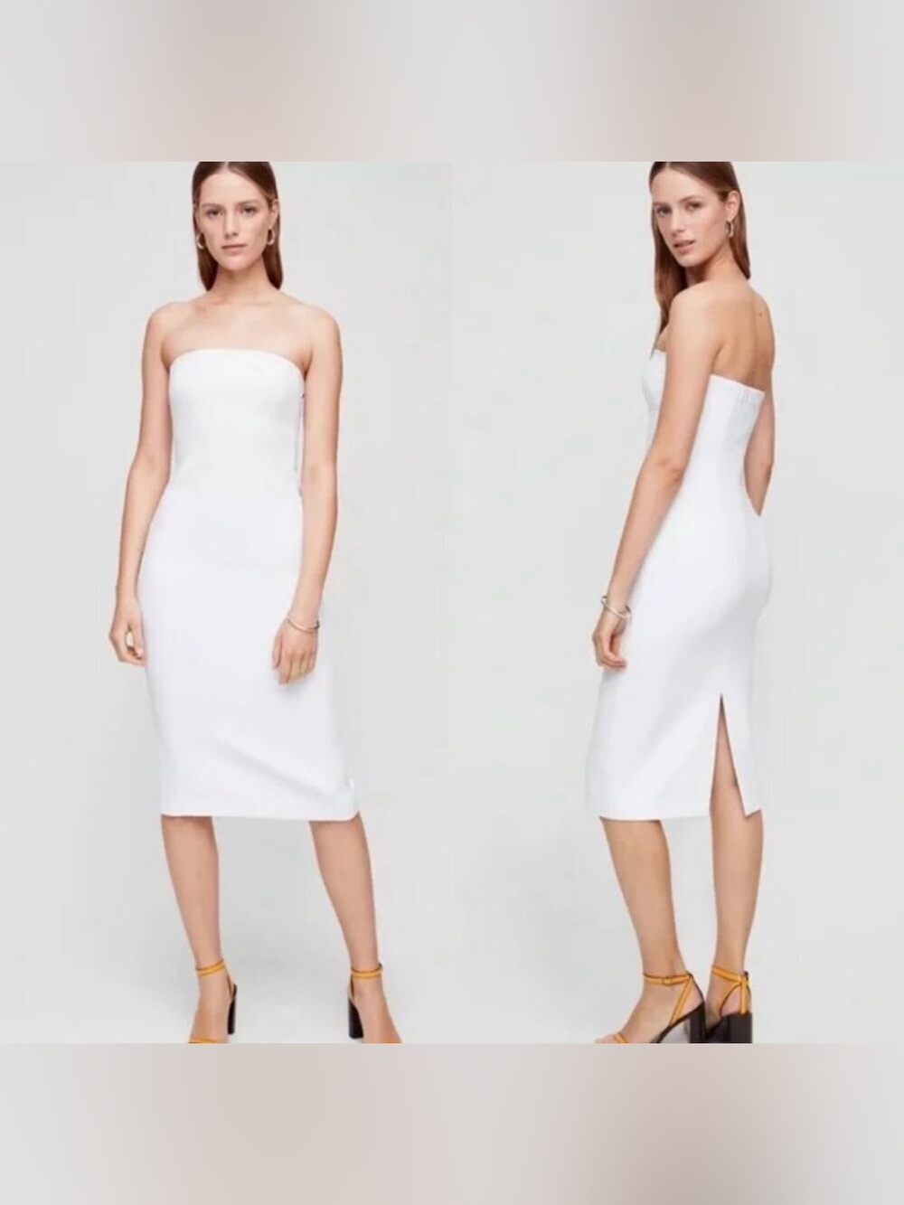 Babaton Strapless White Midi Dress